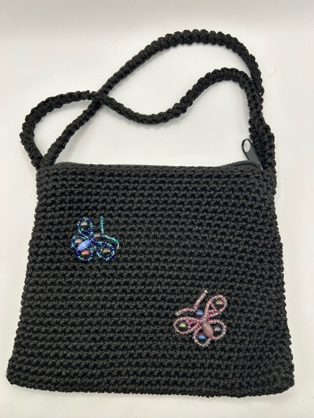 Chateau black crochet butterfly beaded Y2K handle bag